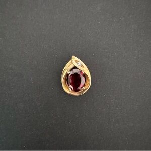 Shane Co 14K Gold Garnet Diamond Pendant Vintage January Birthstone